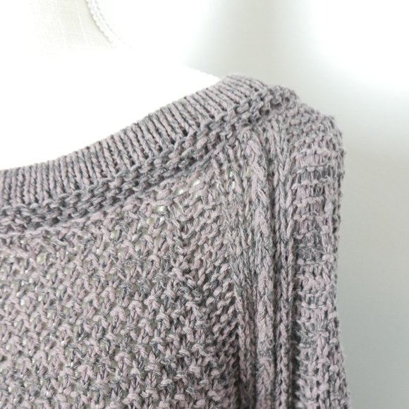 Free People Open Knit Purple Crewneck Balletcore Slouchy Sweater Small - Picture 7 of 11